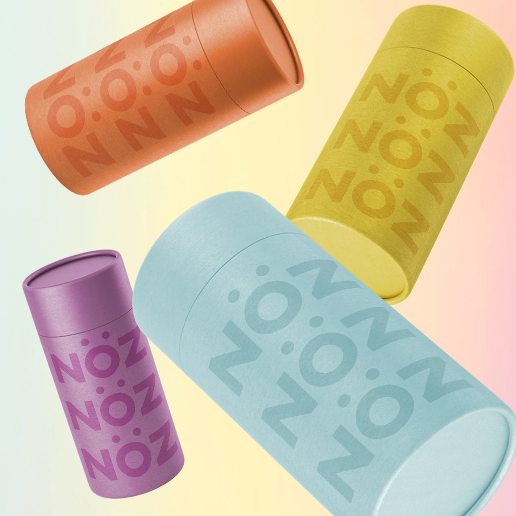 Merged View of Nöz Sunscreen in Purple, Yellow, Light Blue,  Orange 